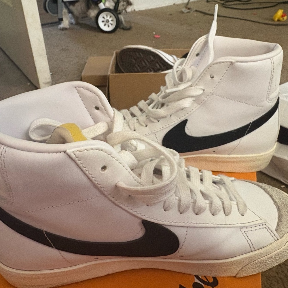 Nike Women's White and Black High-Top Sneakers with Yellow Accent